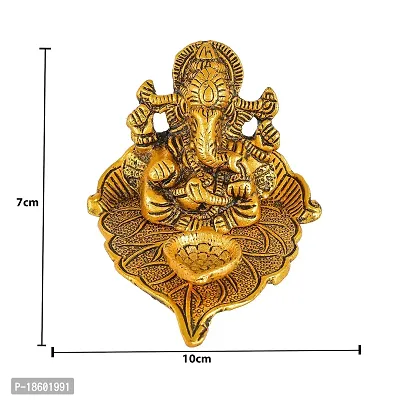 Great Art Ganesh Idol on Leaf - Lord Ganesha with Diya - Metal Hand Craved for Home Decorative Gift Puja Gifts Corporate-thumb5