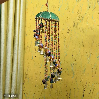 Great Art Handicraft Tokri Elephant Hanging with Bell and Elephant/Jhoomer/Latkan Wind Chimes-thumb0