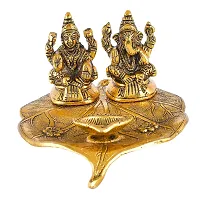 Great Art Metal Laxmi Ganesh Idol Showpiece Oil Lamp Diya, 7 x 5 x 3 Inches, Golden-thumb1