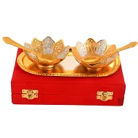 Great Art Rakhi for Brother and bhabhi with Gift Combo Set [Gift Combo - | Rakhi with German Silver Bowl Set with Velvet Box Set with Red Velvet Box (3 Rakhi Set with Bowl Set)-B2023B311-thumb3