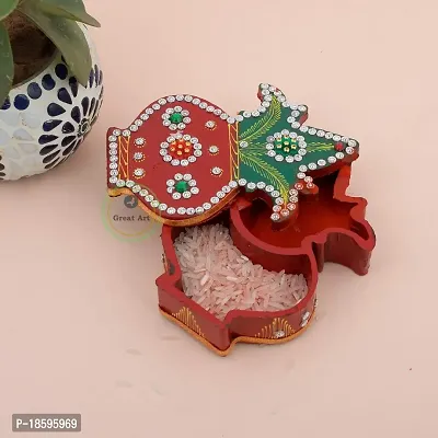 Great Art Beautiful Kumkum Chawal Box for Pooja, Traditional Leaf Styled Rajasthani Chopra | Kumkum/Roli Box | Sindoor Box (Style-1)