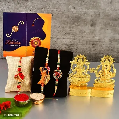 Great Art Rakhi Gift Hamper for Brother - Gold Plated Ganesha Lakshmi Set for Gifting and Rakhi Combo Gift Set with Tilak Material  Greeting Card-GA-022-14