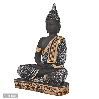 Great Art ?Polyresin Sitting Buddha Idol Statue Showpiece for Home Decor Diwali Decoration and Gifting Antique Silver, 23CM 1Piece-thumb3