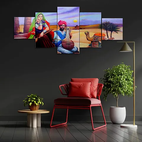 Great Art Abstract Rajasthani Painting for Living Room - Set Of 5,3d Scenery and Wall Decoration Large Size with Frames for Wall Decor and Home Decoration, Hotel,Office (75 CM X 43 CM,Multicolor) TL2