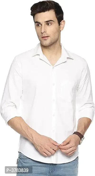 Men's White Cotton Solid Regular Fit Casual shirts-thumb0
