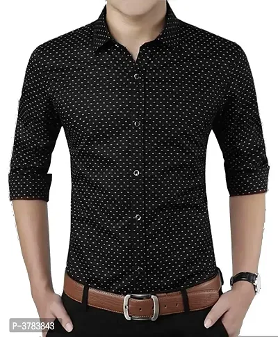 Black Cotton Printed Casual Shirts For Men