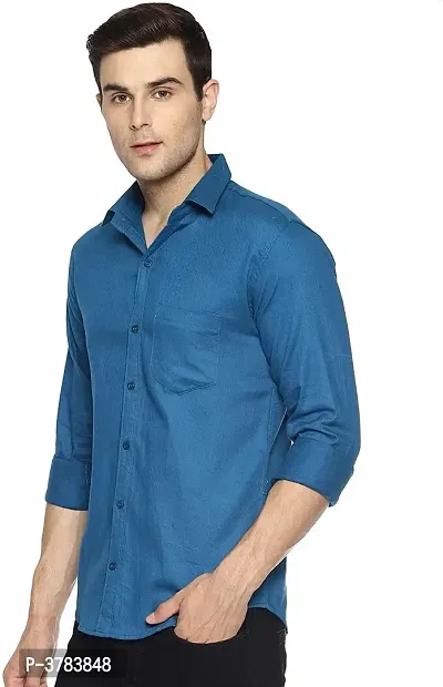 Men's Blue Cotton Solid Regular Fit Casual shirts-thumb0