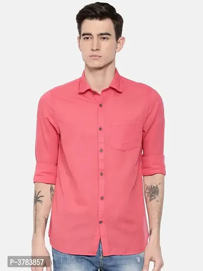 Red Cotton Solid Casual Shirts For Men