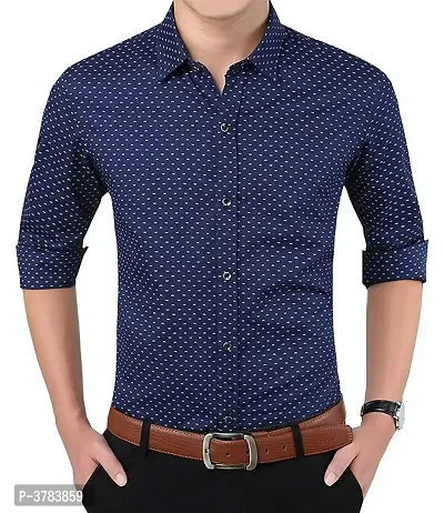 Men's Navy Blue Cotton Printed Regular Fit Casual shirts-thumb1