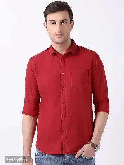 Maroon Cotton Solid Casual Shirts For Men
