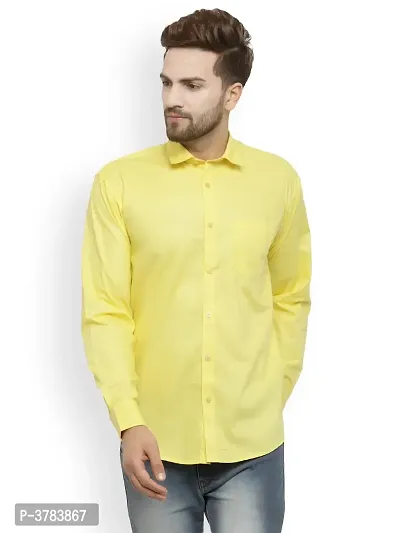 Yellow Cotton Solid Casual Shirts For Men