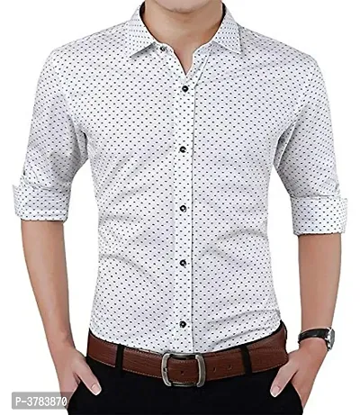 Men's White Cotton Printed Regular Fit Casual shirts