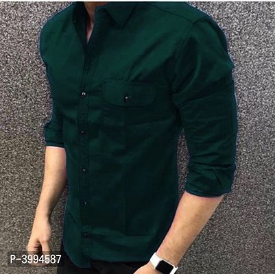 Men's Green Cotton Long Sleeves Casual Shirts-thumb0
