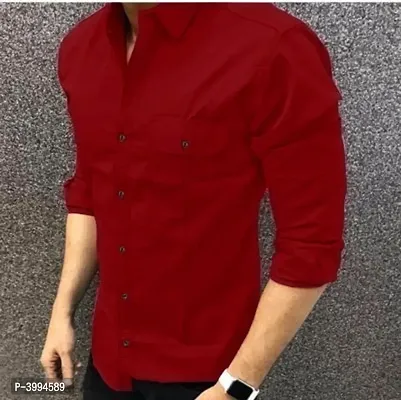 Men's Maroon Cotton Long Sleeves Casual Shirts