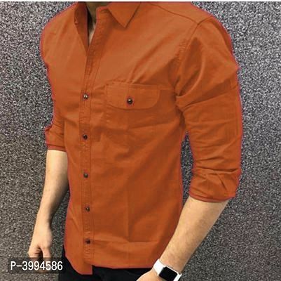 Brown Cotton Solid Casual Shirts For Men