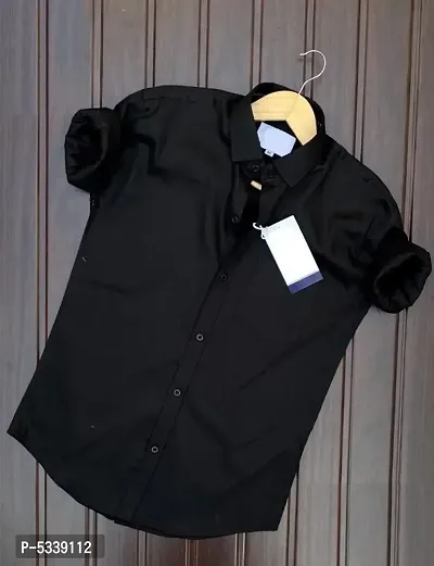 Black Cotton Solid Casual Shirts For Men-thumb0