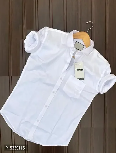White Cotton Solid Casual Shirts For Men