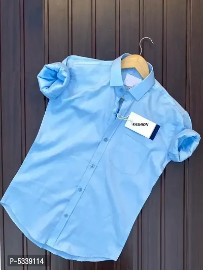 Blue Cotton Solid Casual Shirts For Men