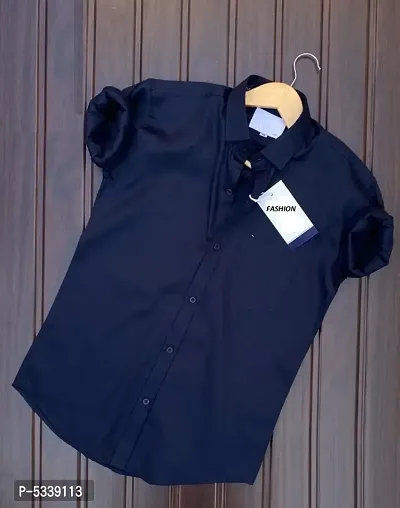 Navy Blue Cotton Solid Casual Shirts For Men