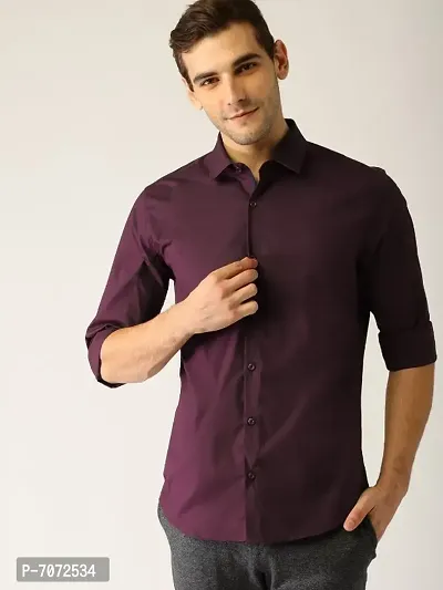 Purple Cotton Solid Casual Shirts For Men