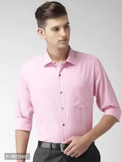 Pink Cotton Solid Casual Shirts For Men