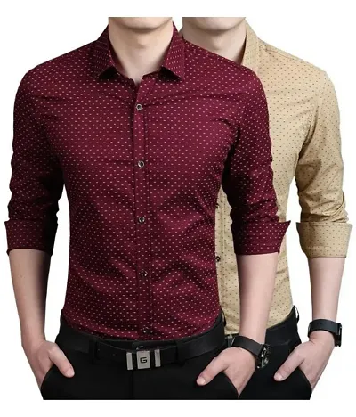 Classic Polycotton Polka Dotted Casual Shirts for Men, Pack of 2