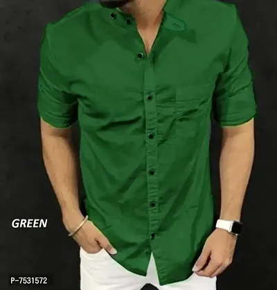 Stylish Green Solid Long Sleeves Shirt For Men-thumb0