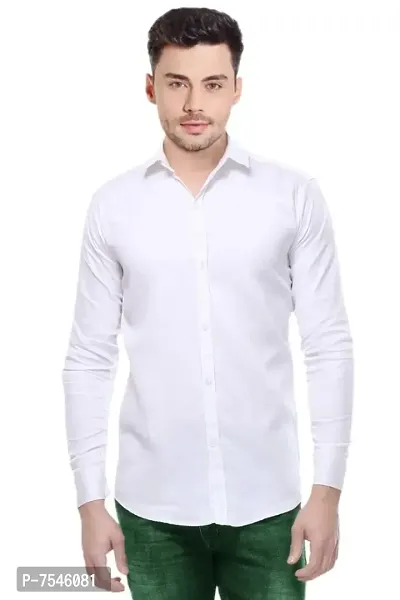 White Cotton Solid Casual Shirts For Men