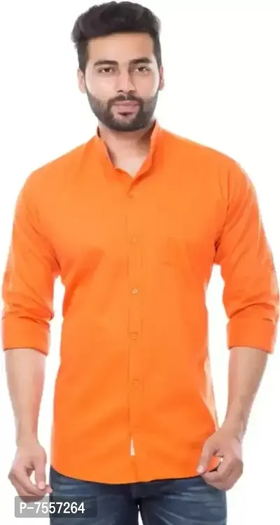 Orange Cotton Solid Casual Shirts For Men-thumb0