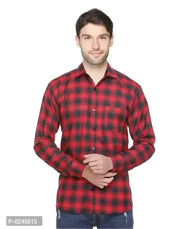 Red Cotton Checked Casual Shirts For Men-thumb2