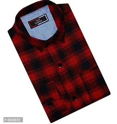 Red Cotton Checked Casual Shirts For Men-thumb0