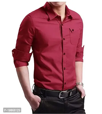 Maroon Cotton Solid Formal Shirts For Men