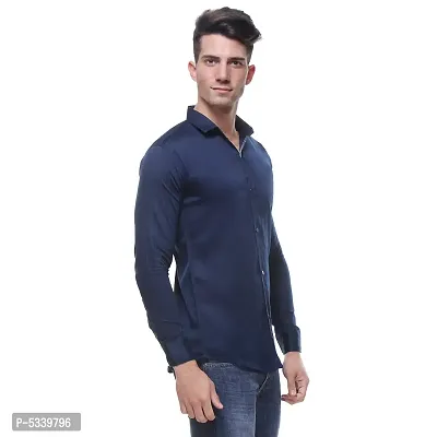 Navy Blue Cotton Solid Casual Shirts For Men-thumb3