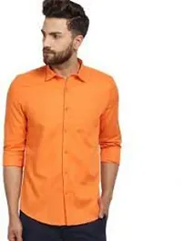 Men's Orange Cotton Solid Regular Fit Casual shirts-thumb1