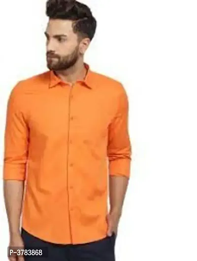 Men's Orange Cotton Solid Regular Fit Casual shirts-thumb2