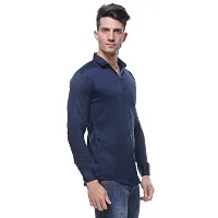 Navy Blue Cotton Solid Casual Shirts For Men-thumb2