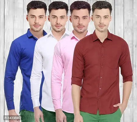 Multicoloured Cotton Solid Casual Shirts For Men-thumb0