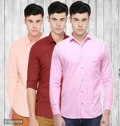 Men's Multicoloured Cotton Shirts set of 3-thumb0