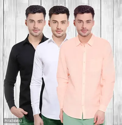 Stylish Multicoloured Solid Long Sleeves Shirt For Men Pack Of 3-thumb0