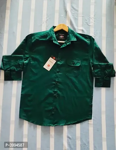 Men's Green Cotton Long Sleeves Casual Shirts-thumb5