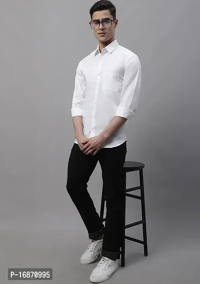 White Cotton Solid Casual Shirts For Men-thumb0