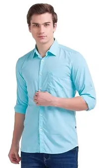 Turquoise Cotton Solid Casual Shirts For Men-thumb1