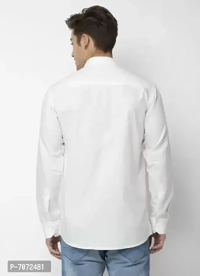 White Cotton Solid Casual Shirts For Men-thumb3