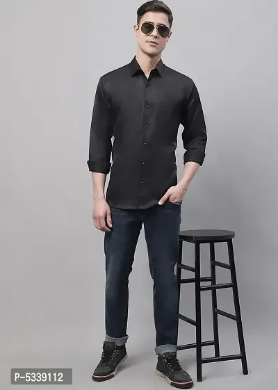 Black Cotton Solid Casual Shirts For Men-thumb4