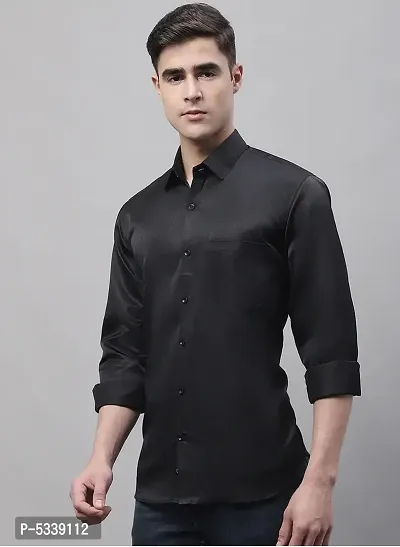 Black Cotton Solid Casual Shirts For Men-thumb2