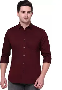 Maroon Cotton Solid Casual Shirts For Men-thumb1