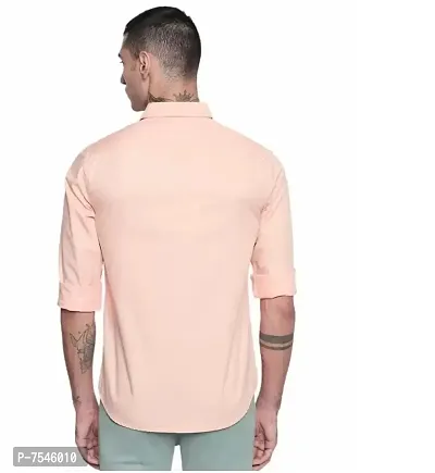 Peach Cotton Solid Casual Shirts For Men-thumb3