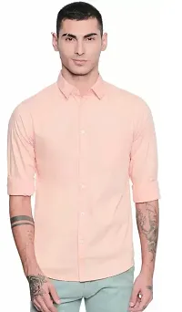 Peach Cotton Solid Casual Shirts For Men-thumb3