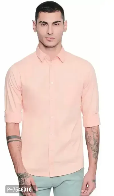 Peach Cotton Solid Casual Shirts For Men-thumb4