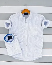 Men's White Cotton Printed Regular Fit Casual shirts-thumb1